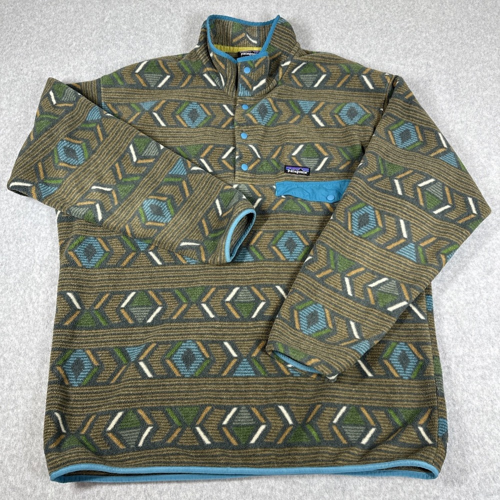 Patagonia Men's Synchilla Fleece Pullover Tribal Navajo Pattern Snap Collar XL